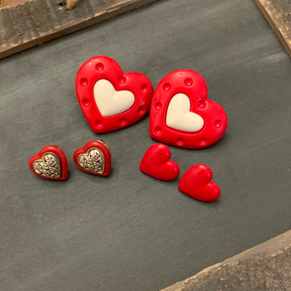 Lot 3 Pair Valentines Heart Earrings